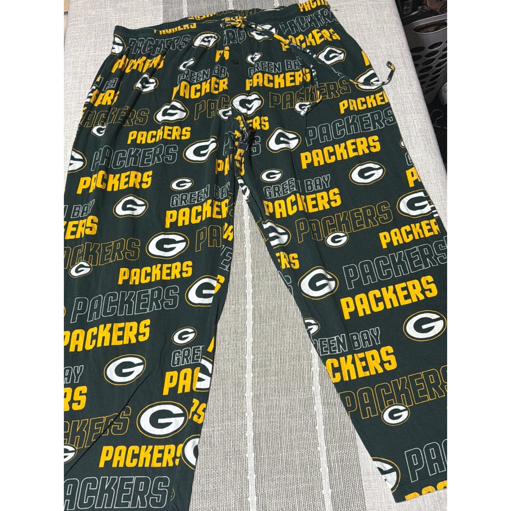NFL Green Bay Packers Pajama Pants Mens 2XL Green Gold All Over Print Lounge